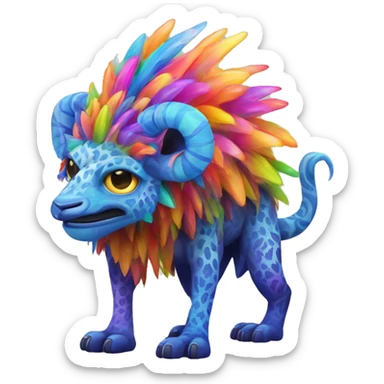 a colorful edgy vernid-fionbri-animal-creature with splash patterns full body sticker