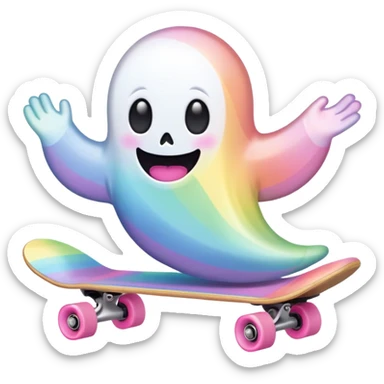  pastel rainbow kawaii ghost skateboarding  sticker