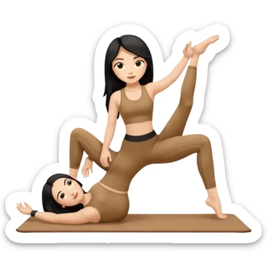 pilates girl in brown set whit black long hair  sticker