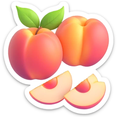 juicy white peach, whole and halved, glossy, modern and clean, appetizing appearance, iOS 3D emoji style sticker