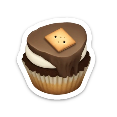 S’mores cupcake with chocolate and graham cracker sticker