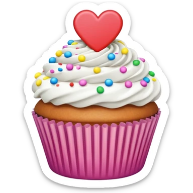 Cupcake with heart liner with white icing and colorful sprinkles  sticker
