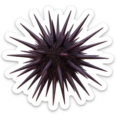 Add realistic purple and dark colors to the sea urchin, keep the dangerous spikes and realistic shape, with a transparent background. Maintain the natural and realistic appearance of the sea urchin's spikes and overall form. sticker