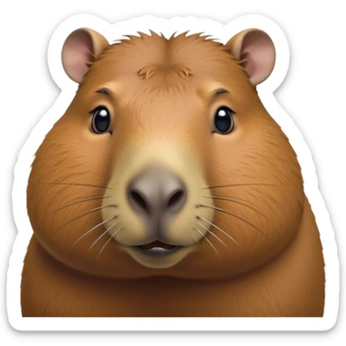 Cinematic Noble Capybara Portrait Emoji, Poised and serene, with a robust, rounded build and a characteristically broad, slightly flattened capybara face featuring a short snout and small, rounded ears, covered in soft, earthy fur with subtle natural texture and gentle, wise eyes; rendered in lifelike detail with natural light, high shine, intelligent and calm, styled with an air of understated authority, focused and attentive, soft glowing outline, capturing the essence of a watchful and confident capybara that appears ready to step out of the screen with effortless dignity! sticker