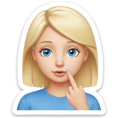 put a finger on the tip of the nose!! but In a cute way, bye a blond girl with blue yes  sticker