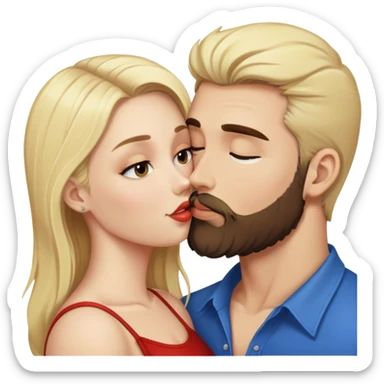 Blonde woman kissing brunette man with beard sticker