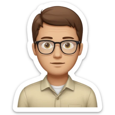 a young man around 30 years old, with brown hair, longer rectangular face, light yellow skin color, small eyes with rectangular glasses, without beard sticker