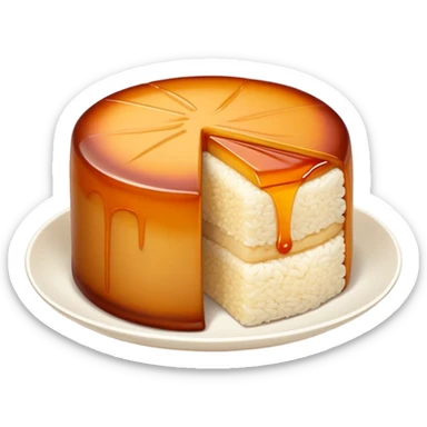 Nian Gao sticky rice cake with brown caramelized color, simplified emoji style with bold outlines and bright colors, cartoon style New Year sweet sticker