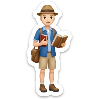 confused tourist full body, normal clothes, with a German dictionary sticker