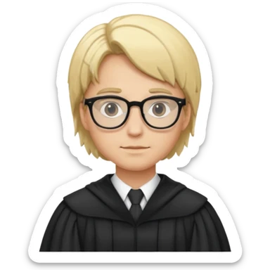 Young judge, blonde hair with glasses and robe sticker