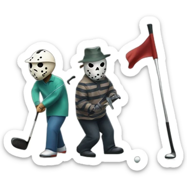 Freddy Kruger and Jason Voorhees and Michael Myers playing golf sticker