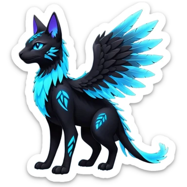 Black Dark Exotic Beaked Feathery Nocturnal Neon-glowing Abyssal Nightly Abyss-Cat-Gryphon-Salandit-Nargacuga-Silvally-Fakémon Creature (full body) sticker