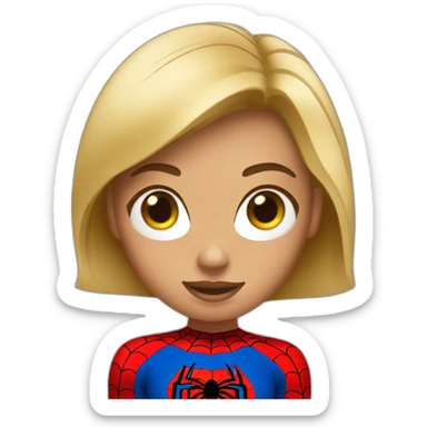 tanned blonde girl with bobbed hair with spider man mask sticker