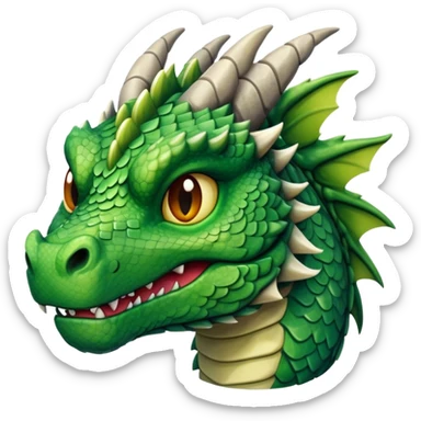 Cinematic Noble Giant Green scaled Dragon Portrait Emoji, Poised and awe-inspiring, with a massive, rugged form carved from ancient stone, featuring intricately textured scales that resemble weathered granite and basalt, and piercing, stony eyes echoing the strength of timeless mountains; rendered with lifelike detail and earthy natural highlights, high shine, formidable and grounded, styled with an aura of primordial majesty, focused and resolute, soft glowing outline, capturing the essence of an enduring rock titan ready to surge from the screen with ageless power! sticker