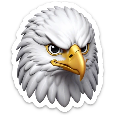 Cinematic Noble American Eagle Portrait Emoji, Poised and regal, with a powerful, broad build, a distinctive white-headed silhouette contrasting a dark, formidable body, and piercing, intense eyes, Simplified yet sharp and sophisticated features, highly detailed, glowing with a soft, majestic radiance, high shine, intelligent and commanding, stylized with an air of national pride, focused and vigilant, soft glowing outline, capturing the essence of a watchful and confident American eagle that appears ready to soar out of the screen with effortless authority! sticker