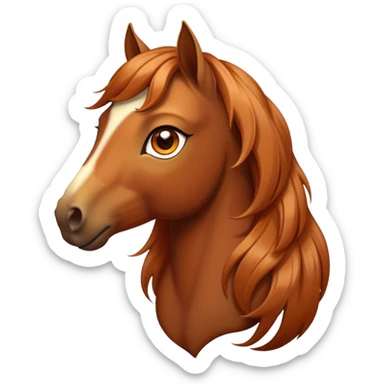 Cinematic Elegant Chestnut Horse Portrait Emoji, Head held high with a serene, graceful gaze, showcasing a magnificent chestnut fur with a radiant shimmer, flowing mane and tail, and luminous amber eyes that exude beauty and grace, Simplified yet majestically refined features, highly detailed, glowing with a soft, ethereal light, high shine, poised and breathtaking, stylized with an air of pure elegance, capturing the essence of a stunning and graceful steed, so beautiful it feels like it could gallop out of the screen with effortless charm! sticker