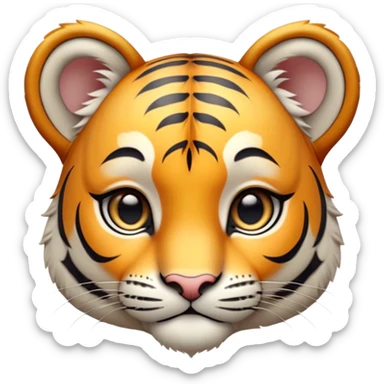 Cinematic Noble Tiger Cub Portrait Emoji, Poised with a hint of regal innocence, featuring a compact, soft build adorned with delicate stripes and large, expressive eyes, Simplified yet sharp and sophisticated features, highly detailed, glowing with a gentle, wild luminescence, high shine, intelligent and endearing, stylized with an air of youthful authority, focused and attentive, soft glowing outline, capturing the essence of a tiny jungle guardian that appears ready to pounce out of the screen with effortless charm! sticker