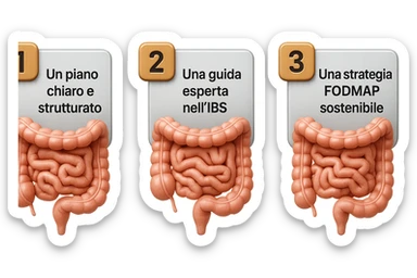 emoji stile iphone di 3 targhette numerate con intestino realistico davanti ad ogni targhetta, le targhette sono:
"1 – Un piano chiaro e strutturato
2 – Una guida esperta nell’IBS
3 – Una strategia FODMAP sostenibile"
, iperrealistico 4k sticker