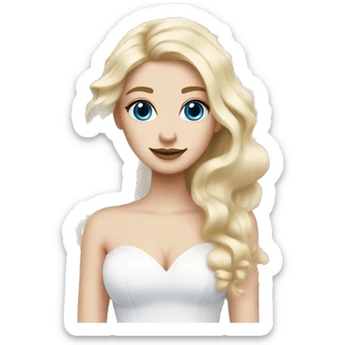 White bride with long light blonde hair and blue eyes with light pink peonies in hair white skin  sticker