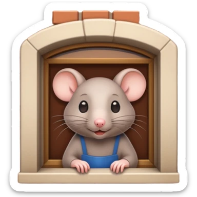 cute rat peeking out of a restaurant building sticker