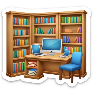 cute library with laptop on the desk sticker