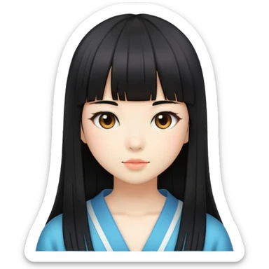 Japanese girl with straight bangs and long straight black hair sticker