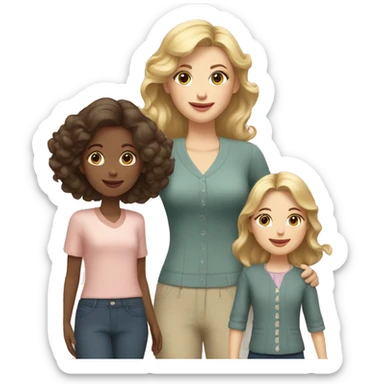 Mom with dark blond hair and vintage clothes with two daughters with light blonde and dark blonde hair sticker