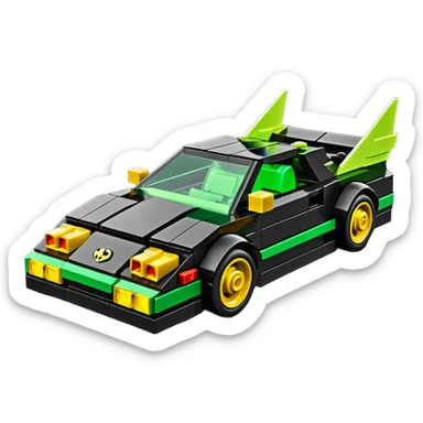  the animated series Batgirl’s aerodynamic opulent dark knight Lego futuristic concept loosely based on Toyota 1986 AE86 (flat long straight faceted mechanical body) winged stealthy street hot rod  sticker