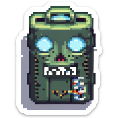 8-bit style dead battery icon with X-shaped eyes sticker