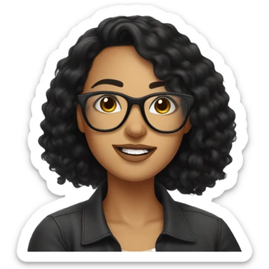 Beautiful women with big black glasses, black hair, sitting in the floor taking a selfie sticker