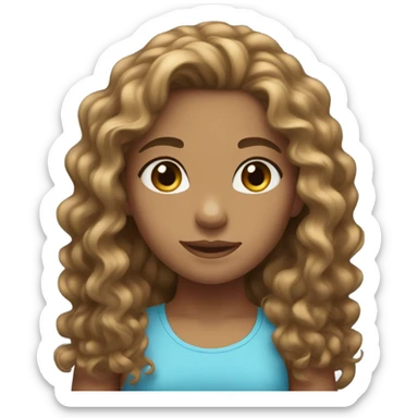 girl, slightly tan skin, long curly brown hair, blue eyes sticker