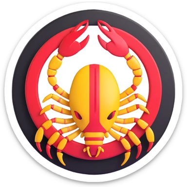 3D circular pattern, red-yellow, stylized scorpion motif, Abarth style, without brand name sticker