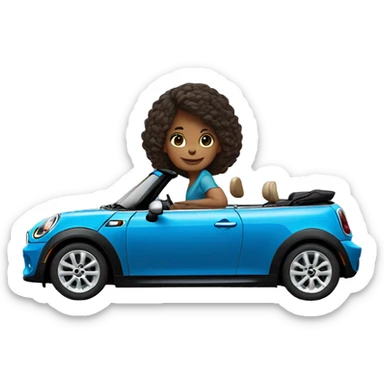 a girl drives a blue convertible mini cooper sticker