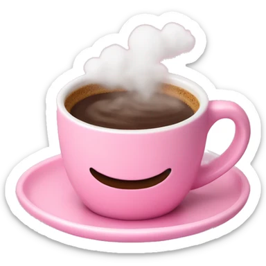 Frothed hot coffee in pink cloud mug and saucer sticker