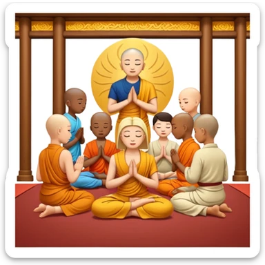 people praying in a Buddhist temple sticker