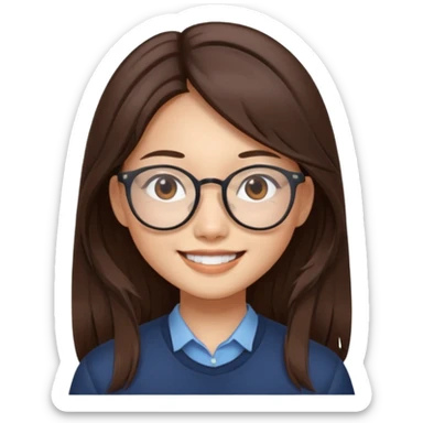 An Asian girl with thin glasses and long layered brown hair sticker