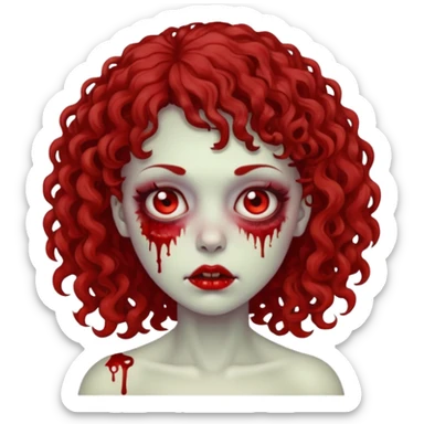 Faça uma mulher zumbi com o cabelo cacheado médio, e uma franja cacheada sticker