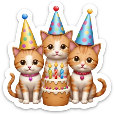 3 cats and a kitten at a birthday party sticker