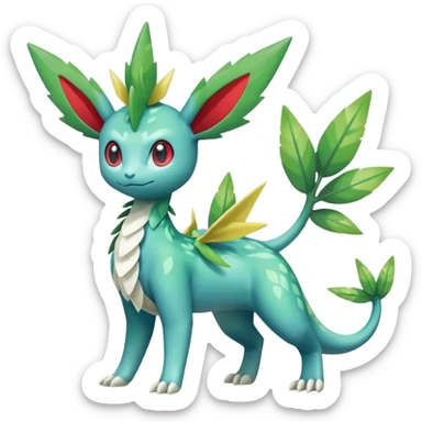 Shiny Colorful Tropical Shaymin-Vaporeon-Sceptile-Flygon-Meloetta-Pokémon-Fakémon-fusion, full body sticker