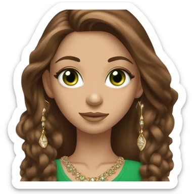 beautiful green eyed girl with beautiful long brown hair, that look like a super model, with jewellery  sticker