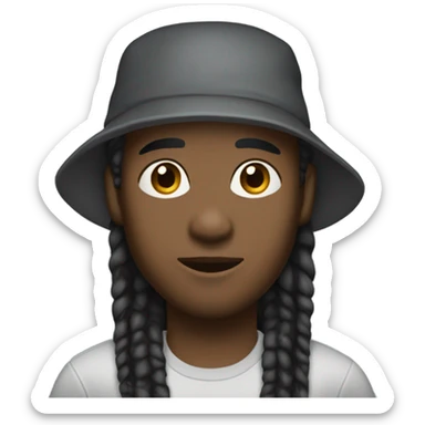 A young African-American male with medium-length dreadlocks, a trimmed goatee, and sharp facial features, wearing a cap. sticker