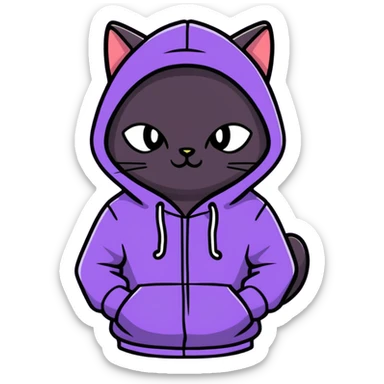 Black cat with a purple hoodie sticker