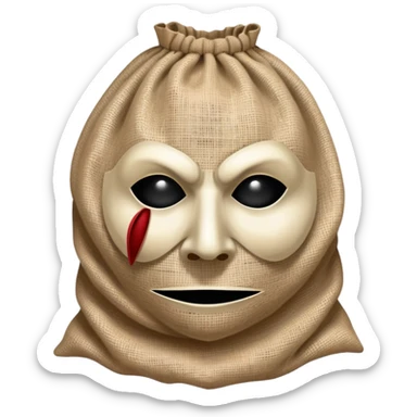 horror movie villain with burlap sack mask with one eyehole sticker