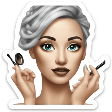 Hyper Realistic Beautiful lightly tattooed woman applying eyeshadow sticker