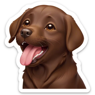 Cinematic Cute Yawning Chocolate Labrador Portrait Emoji, Head tilted slightly with a dramatic, wide-open yawn, showcasing a smooth chocolate Fur with a velvety texture, floppy ears slightly drooping, round brown eyes barely open in drowsy contentment, Simplified yet irresistibly adorable features, highly detailed, glowing with a soft, cozy glow, high shine, relaxed yet expressive, stylized with a touch of whimsy, bright and endearing, soft glowing outline, capturing the essence of a sleepy yet affectionate companion, so drowsy it feels like it could stretch out of the screen and curl up for a nap! sticker