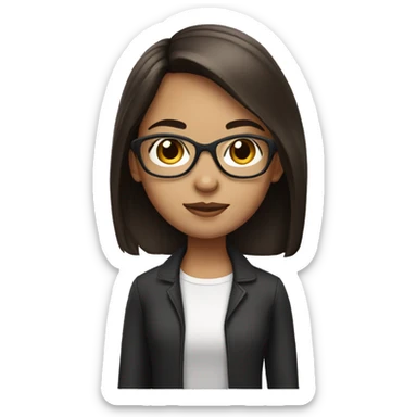 brunette young girl with tall straight glasses sticker