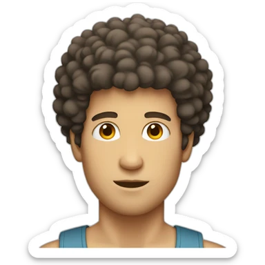White guy with sleeveless shirt and an afro sticker