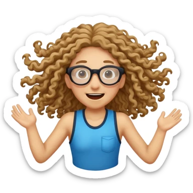bungee jumping face only with hair flying long curly hair and glassess sticker