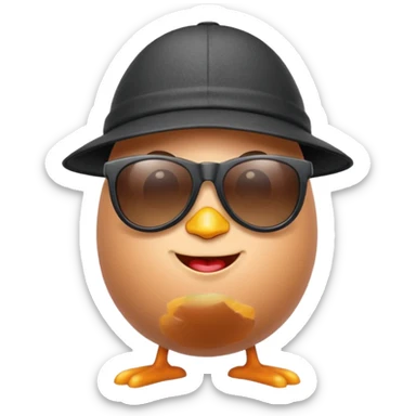 a funny, proud cartoon-style egg character wearing sunglasses and a small fan cap , solid orange background. sticker