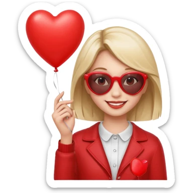 girl with sun glasses holding red heart balloon sticker